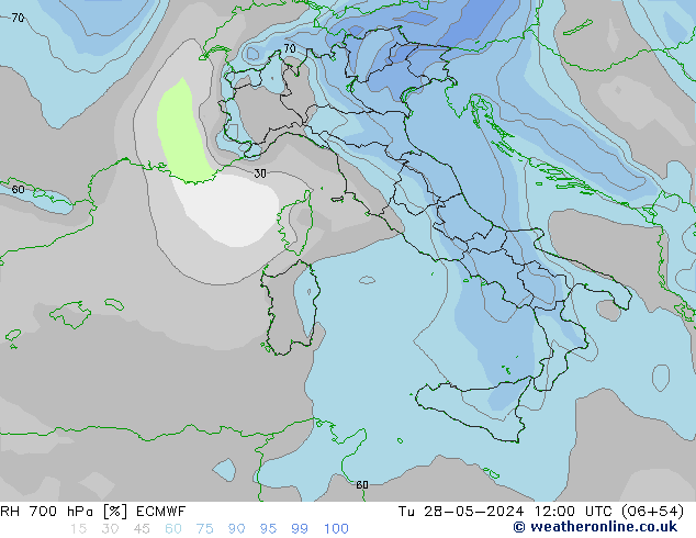 RH 700 hPa ECMWF Di 28.05.2024 12 UTC