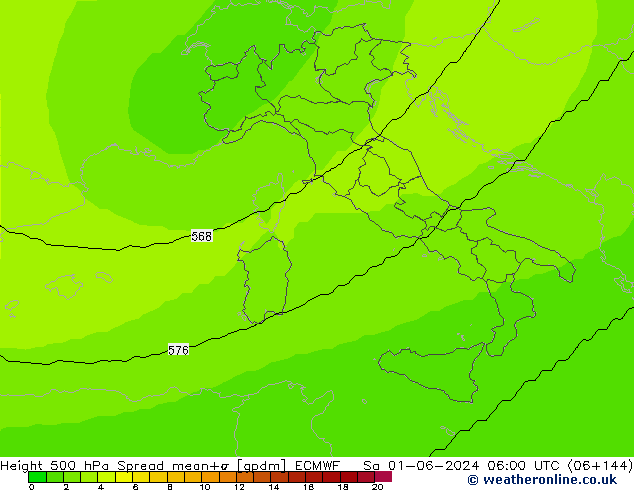 Height 500 hPa Spread ECMWF Sa 01.06.2024 06 UTC