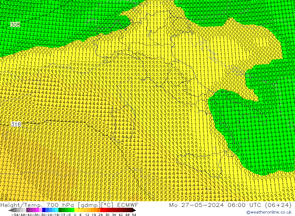 Géop./Temp. 700 hPa ECMWF lun 27.05.2024 06 UTC