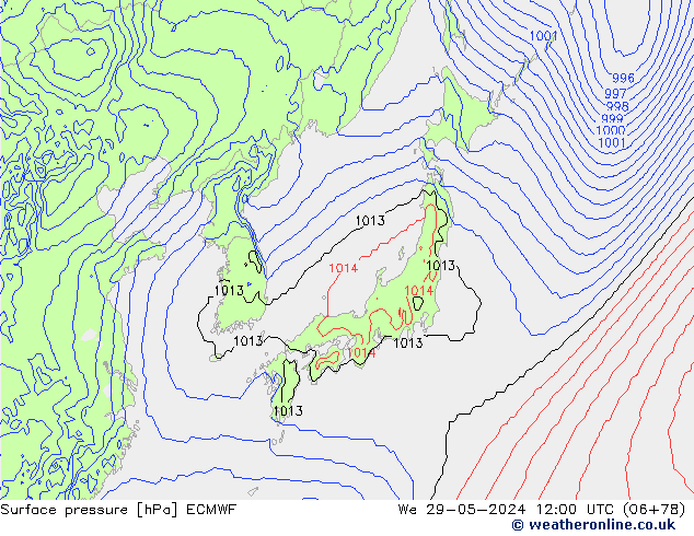 Surface pressure ECMWF We 29.05.2024 12 UTC