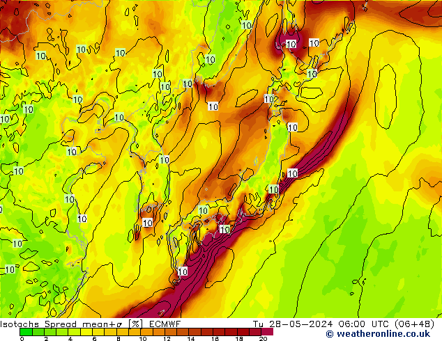 Isotachs Spread ECMWF  28.05.2024 06 UTC