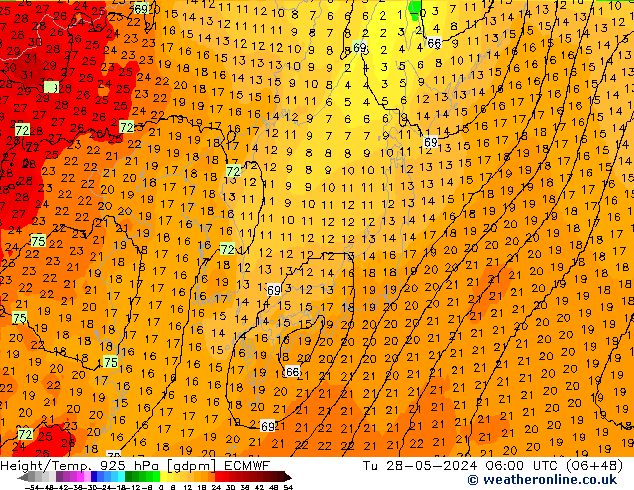 Height/Temp. 925 hPa ECMWF  28.05.2024 06 UTC