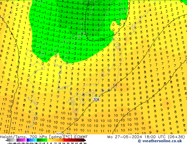 Hoogte/Temp. 700 hPa ECMWF ma 27.05.2024 18 UTC