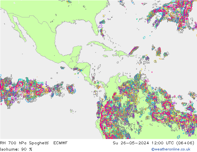 RH 700 hPa Spaghetti ECMWF Su 26.05.2024 12 UTC