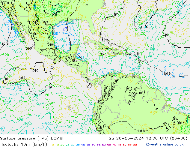 Isotachen (km/h) ECMWF zo 26.05.2024 12 UTC