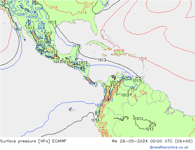 Presión superficial ECMWF mié 29.05.2024 00 UTC