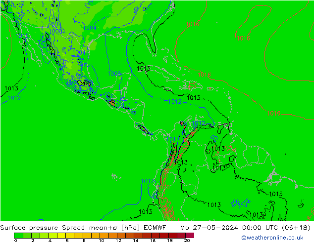 Surface pressure Spread ECMWF Mo 27.05.2024 00 UTC