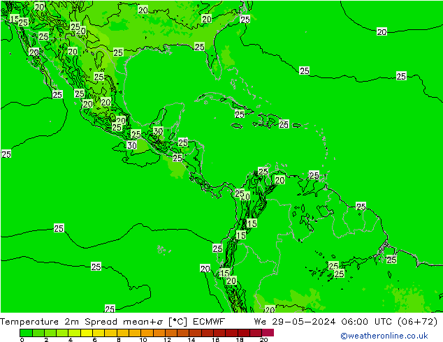 Temperatuurkaart Spread ECMWF wo 29.05.2024 06 UTC