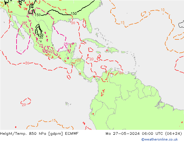 Height/Temp. 850 hPa ECMWF Mo 27.05.2024 06 UTC