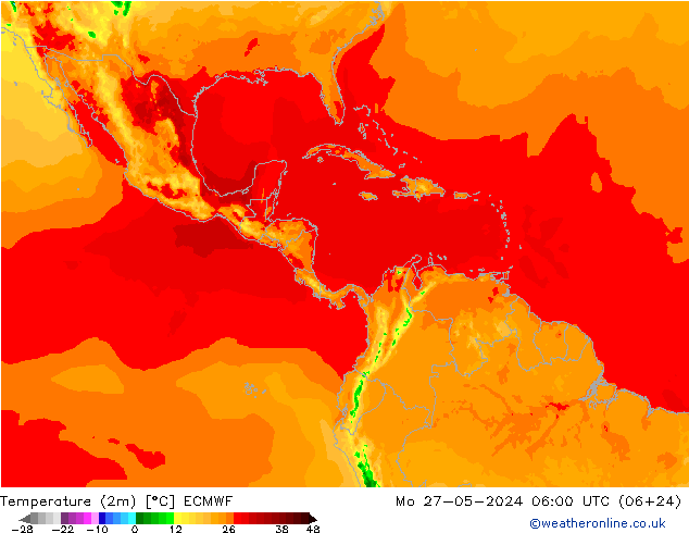 Temperatuurkaart (2m) ECMWF ma 27.05.2024 06 UTC