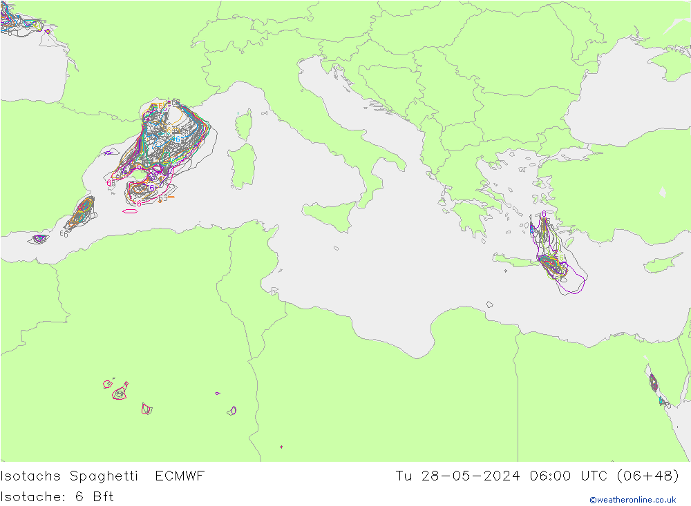 Isotachen Spaghetti ECMWF di 28.05.2024 06 UTC