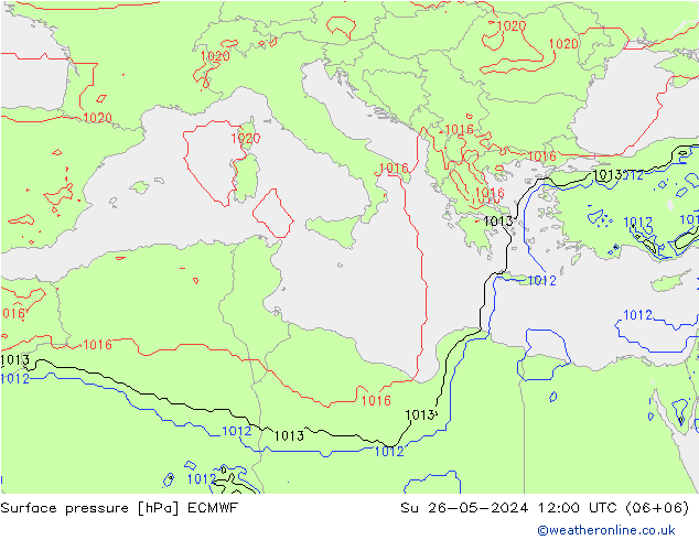 Presión superficial ECMWF dom 26.05.2024 12 UTC