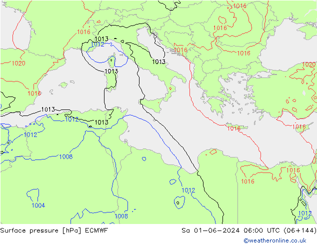 Pressione al suolo ECMWF sab 01.06.2024 06 UTC