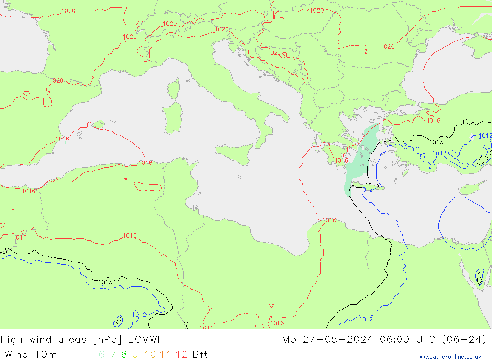 Izotacha ECMWF pon. 27.05.2024 06 UTC