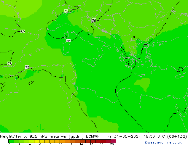 Height/Temp. 925 hPa ECMWF Pá 31.05.2024 18 UTC