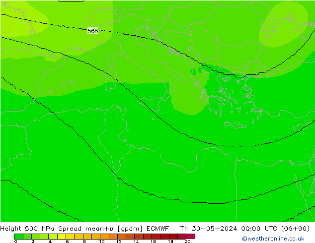 Hoogte 500 hPa Spread ECMWF do 30.05.2024 00 UTC