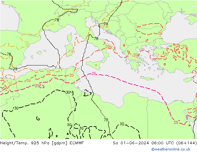 Height/Temp. 925 hPa ECMWF so. 01.06.2024 06 UTC