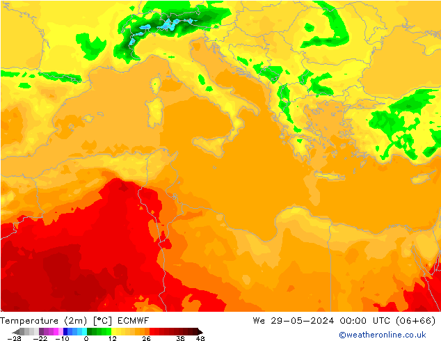 Temperaturkarte (2m) ECMWF Mi 29.05.2024 00 UTC