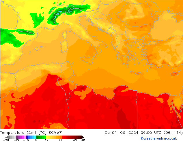 température (2m) ECMWF sam 01.06.2024 06 UTC