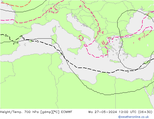 Hoogte/Temp. 700 hPa ECMWF ma 27.05.2024 12 UTC