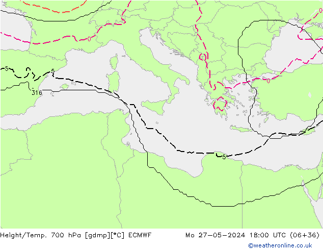 Height/Temp. 700 hPa ECMWF Mo 27.05.2024 18 UTC