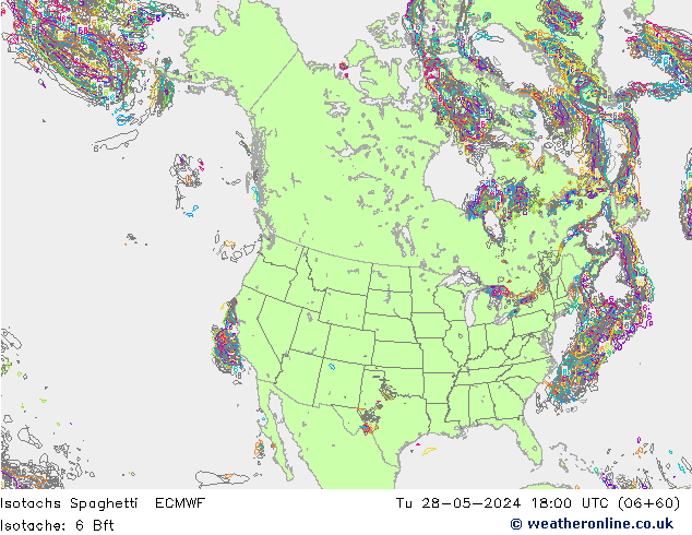 Isotachs Spaghetti ECMWF Út 28.05.2024 18 UTC