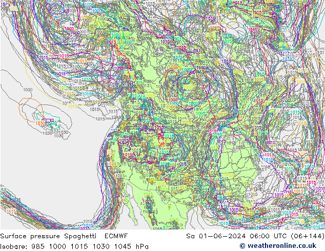 Atmosférický tlak Spaghetti ECMWF So 01.06.2024 06 UTC