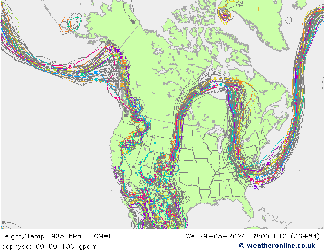 Height/Temp. 925 hPa ECMWF Mi 29.05.2024 18 UTC