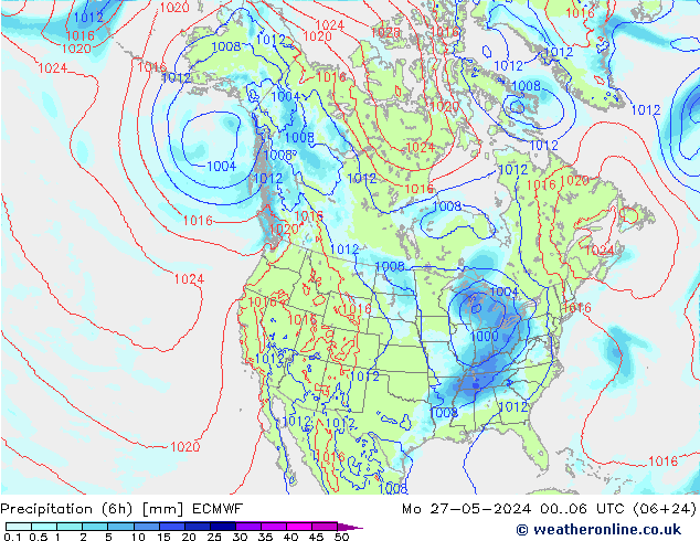 Précipitation (6h) ECMWF lun 27.05.2024 06 UTC