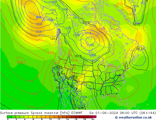 Atmosférický tlak Spread ECMWF So 01.06.2024 06 UTC