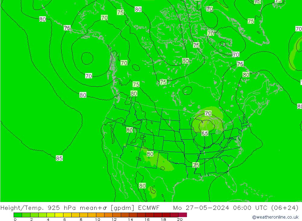 Height/Temp. 925 hPa ECMWF Mo 27.05.2024 06 UTC