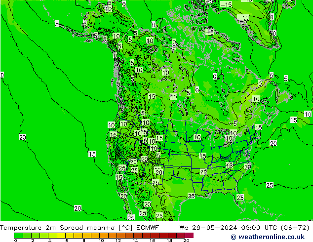 Temperature 2m Spread ECMWF St 29.05.2024 06 UTC