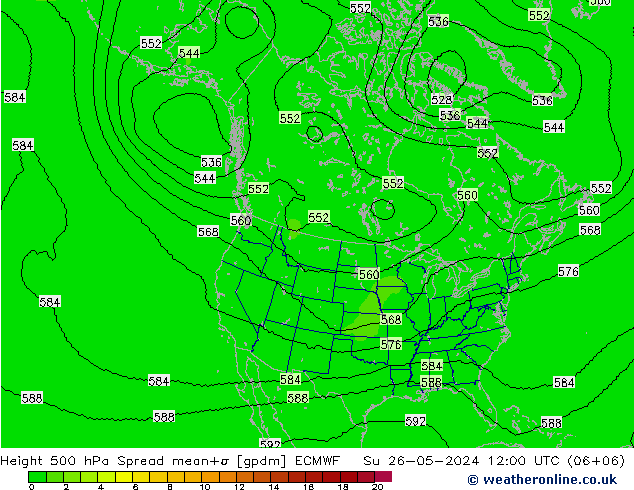 Height 500 hPa Spread ECMWF So 26.05.2024 12 UTC