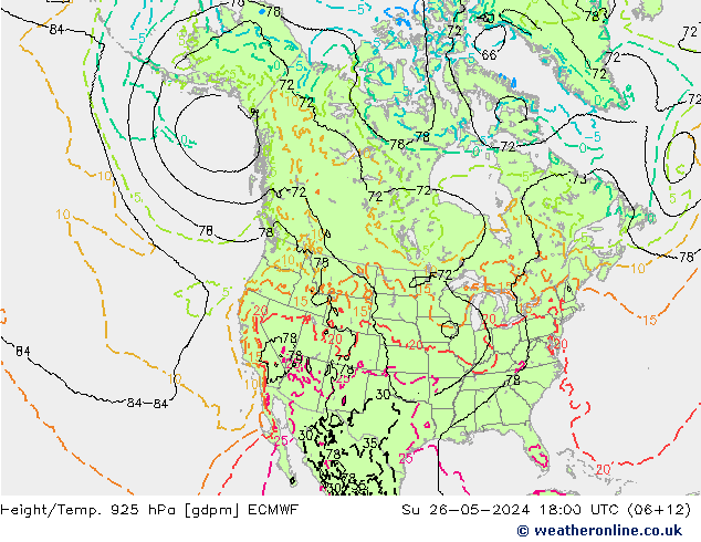 Height/Temp. 925 hPa ECMWF  26.05.2024 18 UTC