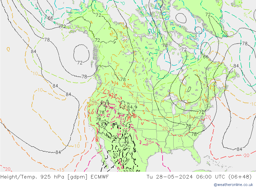 Height/Temp. 925 hPa ECMWF Di 28.05.2024 06 UTC