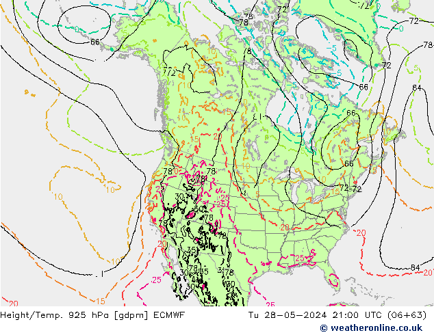 Height/Temp. 925 hPa ECMWF mar 28.05.2024 21 UTC