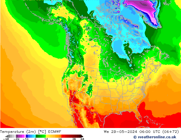 Temperature (2m) ECMWF We 29.05.2024 06 UTC