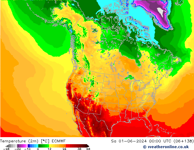 Temperatura (2m) ECMWF Sáb 01.06.2024 00 UTC