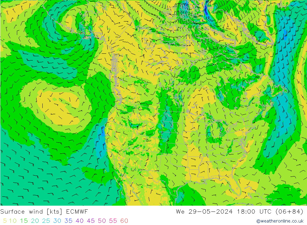 Surface wind ECMWF We 29.05.2024 18 UTC