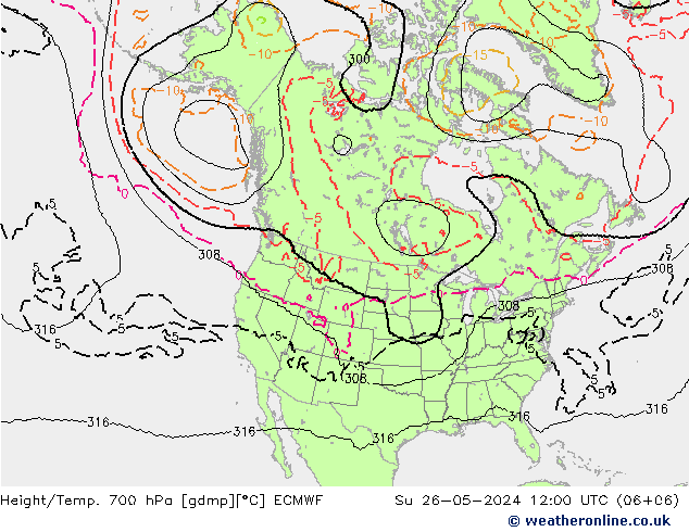 Hoogte/Temp. 700 hPa ECMWF zo 26.05.2024 12 UTC