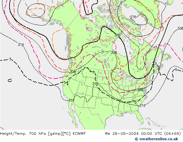 Height/Temp. 700 гПа ECMWF ср 29.05.2024 00 UTC