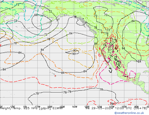 Height/Temp. 925 hPa ECMWF śro. 29.05.2024 12 UTC