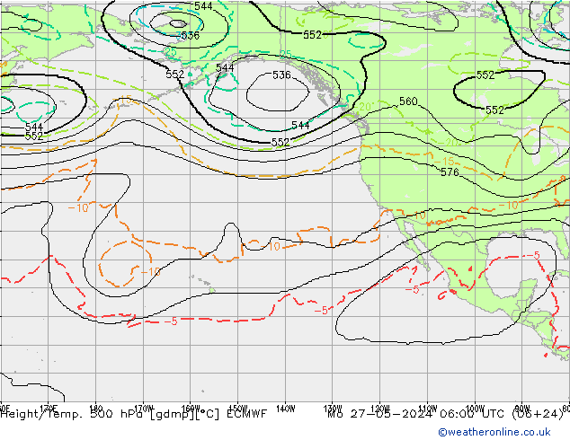 Height/Temp. 500 hPa ECMWF Po 27.05.2024 06 UTC