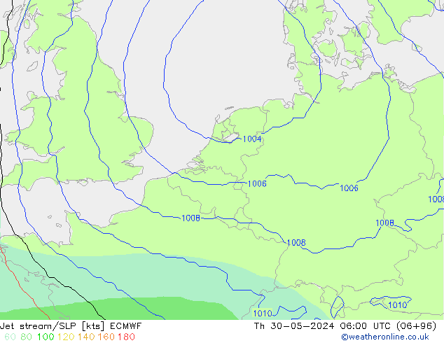 Corriente en chorro ECMWF jue 30.05.2024 06 UTC