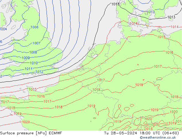 Bodendruck ECMWF Di 28.05.2024 18 UTC