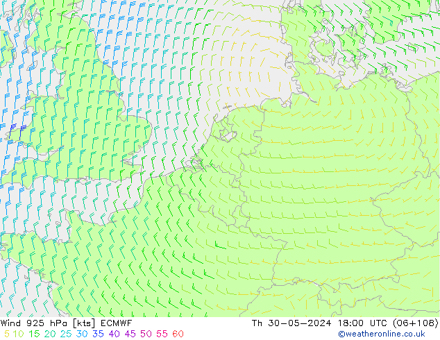 Wind 925 hPa ECMWF Th 30.05.2024 18 UTC