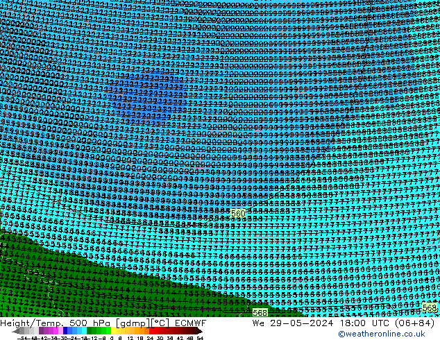 Height/Temp. 500 hPa ECMWF We 29.05.2024 18 UTC