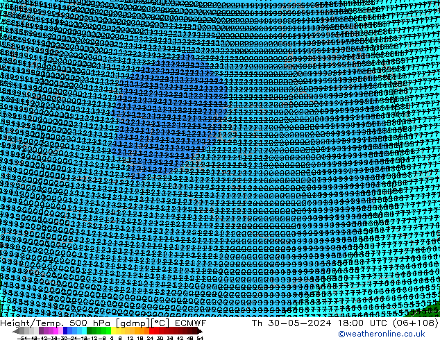 Hoogte/Temp. 500 hPa ECMWF do 30.05.2024 18 UTC