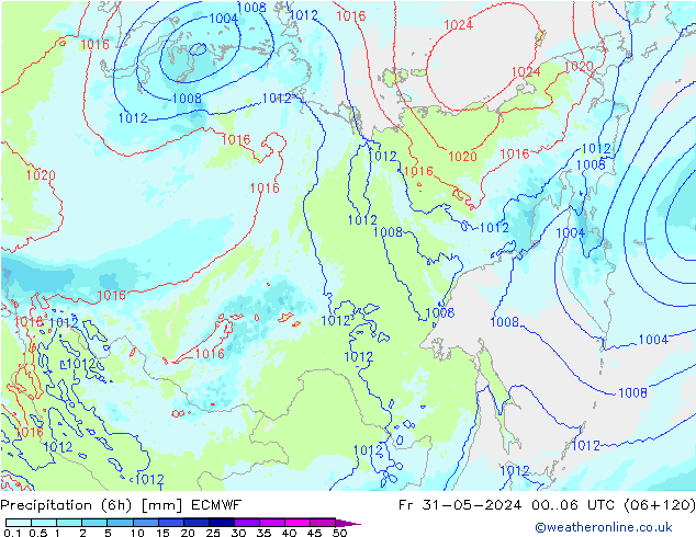 Precipitation (6h) ECMWF Fr 31.05.2024 06 UTC