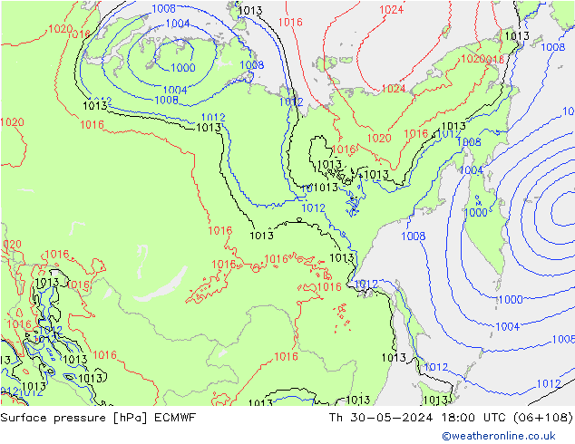 Presión superficial ECMWF jue 30.05.2024 18 UTC